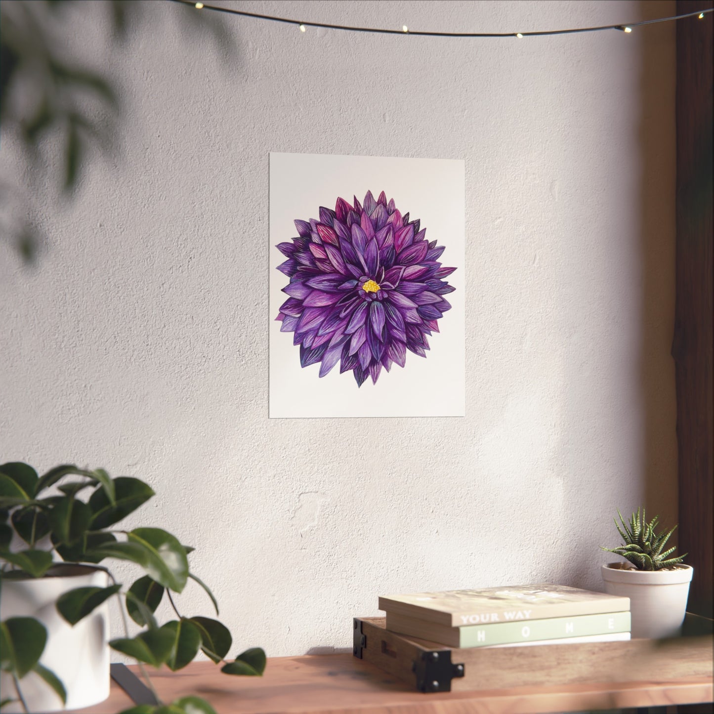 Purple Dahlia Giclée Art Print — Botanical Floral Wall Art