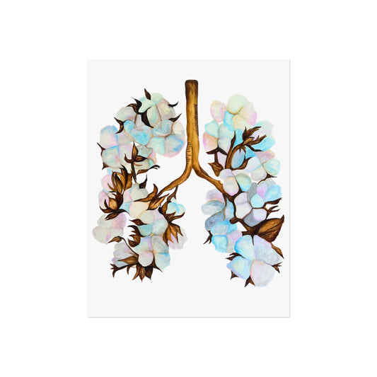 Cotton Lungs Giclée Art Print — Botanical Respiratory Anatomy Wall Art