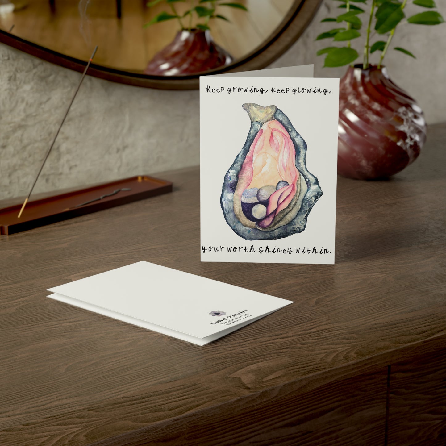 Self-Worth Pearl Oyster Greeting Card — Feminist Girl Power Encouragement