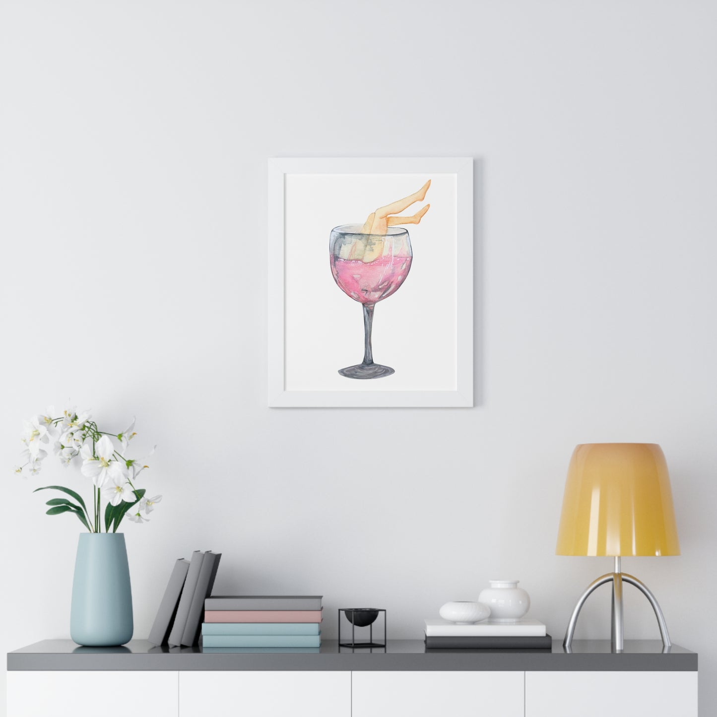 Wine Glass Art Print — Watercolor Cocktail with Legs Framed Print