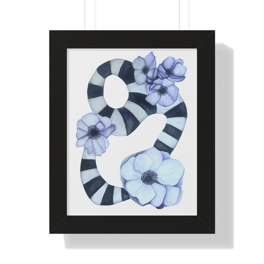 Striped Abstract Floral Anemone Wall Art — Framed