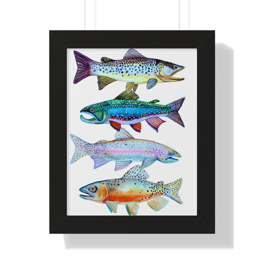 Colorful Trout Fish Watercolor Print Framed