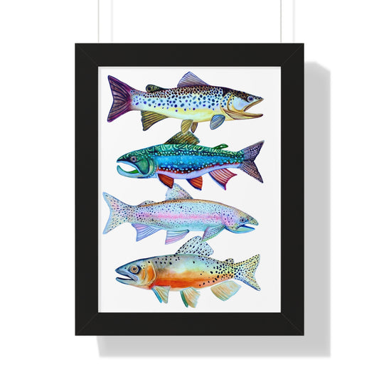 Colorful Trout Fish Watercolor Print Framed