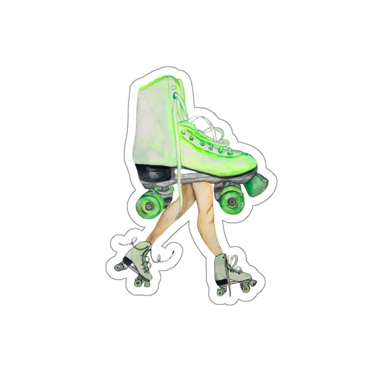 "On A Roll" Green Roller skate with Legs Sticker