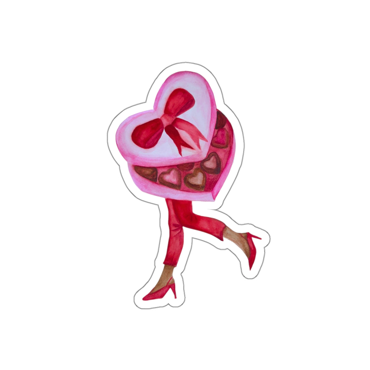 "Valentine, On The Run" Heart Candy Box with Legs Sticker