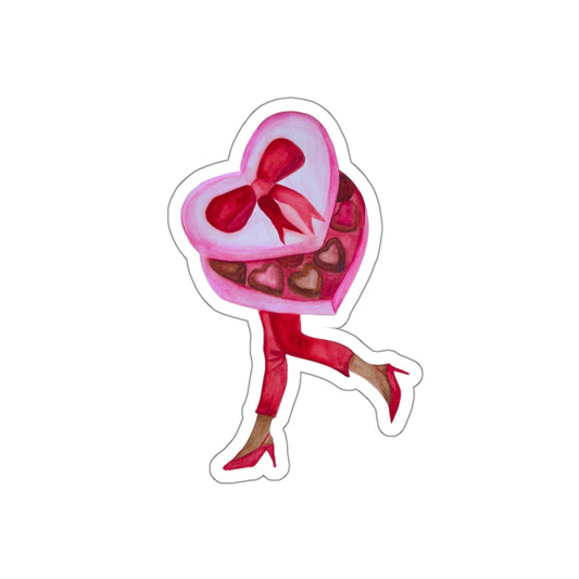 "Valentine, On The Run" Heart Candy Box with Legs Sticker